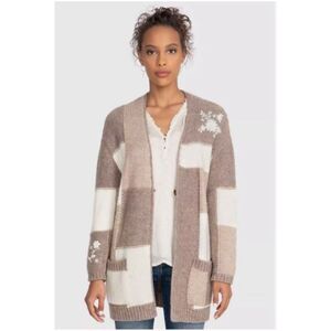 Johnny Was Patchwork Embroidered Cardigan Sweater Medium Alpaca Blend